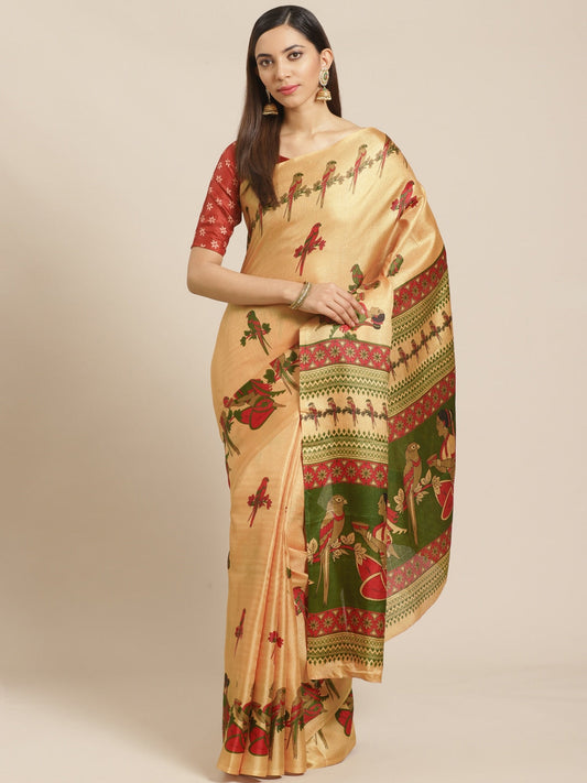 Saree Mall Beige & Red Printed Saree