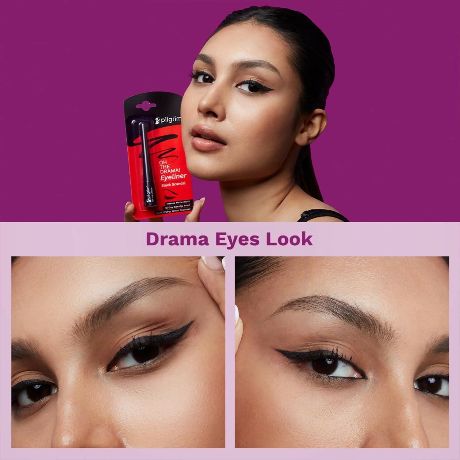 Pilgrim Metallic Eyeliner Black Scandal, Long Lasting & Smudge Proof Enriched With Argan Oil - Grab2buy