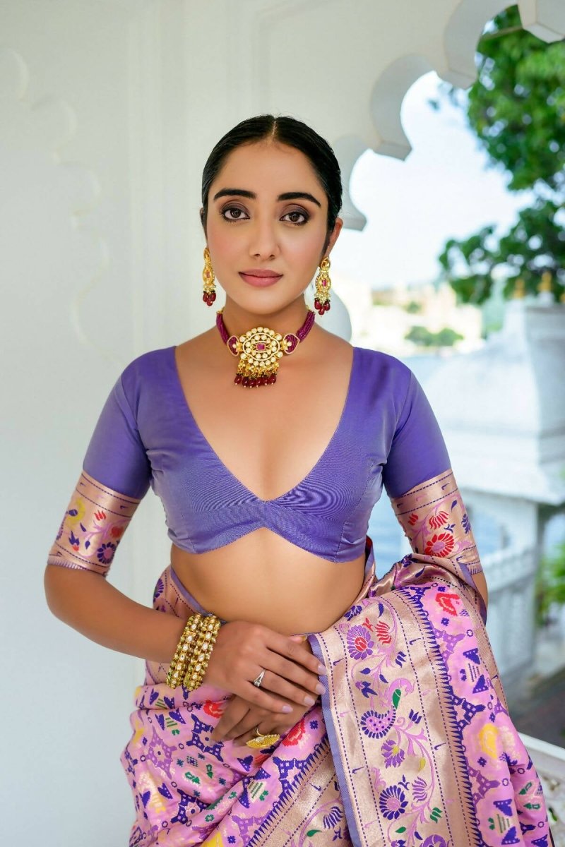 Aastha Fashion Baby Pink Woven Paithani Silk Saree with Blouse - Grab2buy