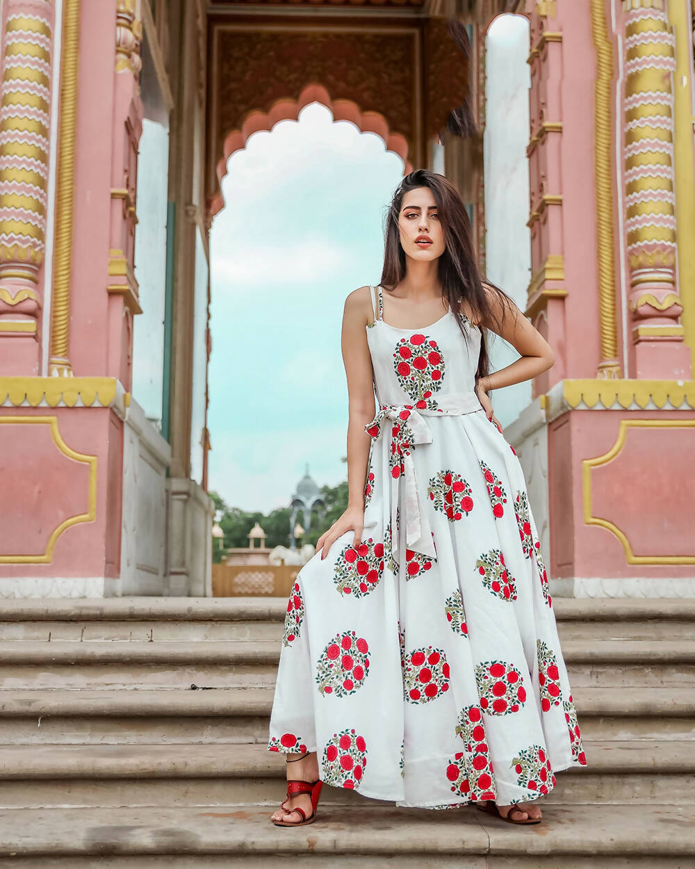 Designer Partywear Printed White Pure Maslin Gown - Anbazaar - Grab2buy