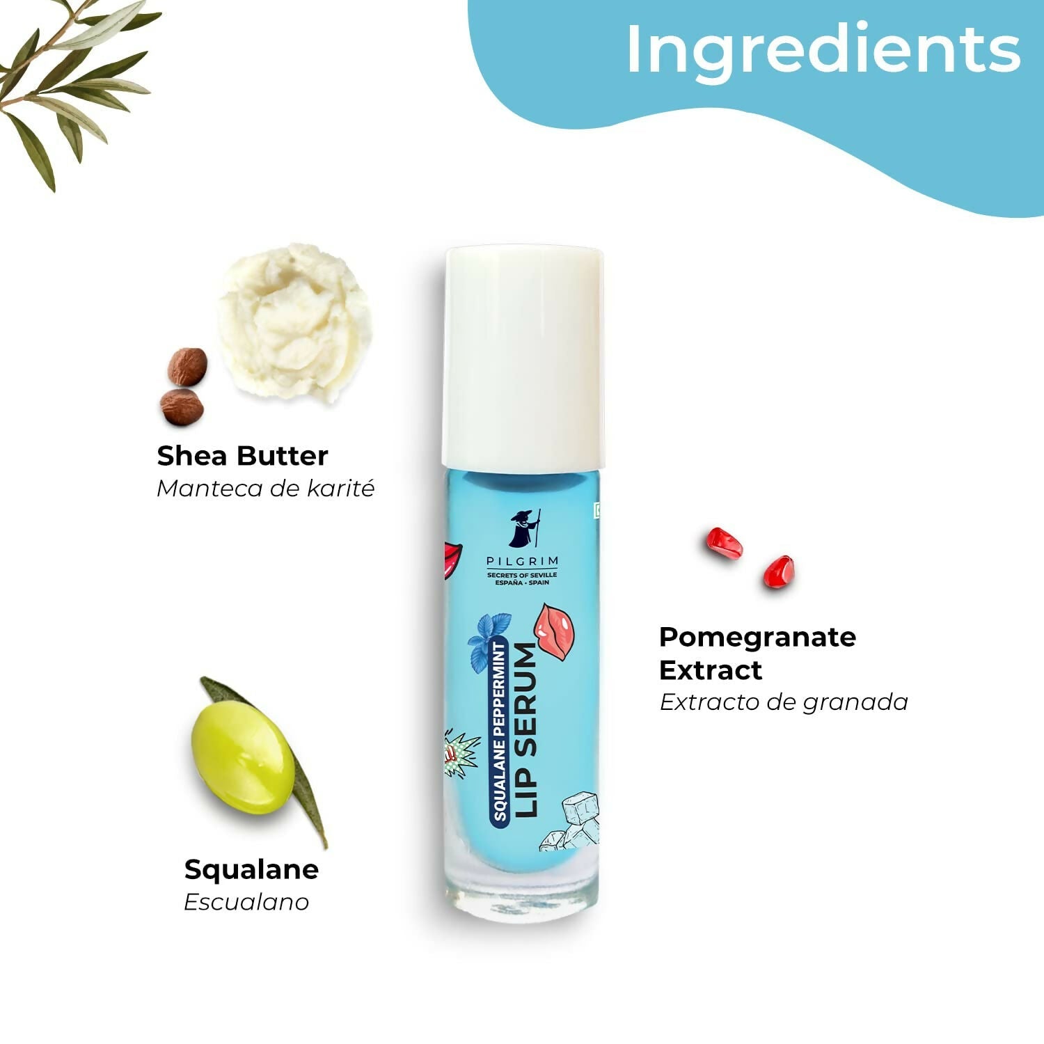 Pilgrim Spanish Lip Serum (Peppermint) with Roll-on For Visibly Plump Lips, Hydrating Lip Serum For Dark Lips - Grab2buy
