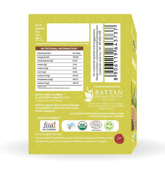 Nutriorg Certified Organic Barley Grass Powder