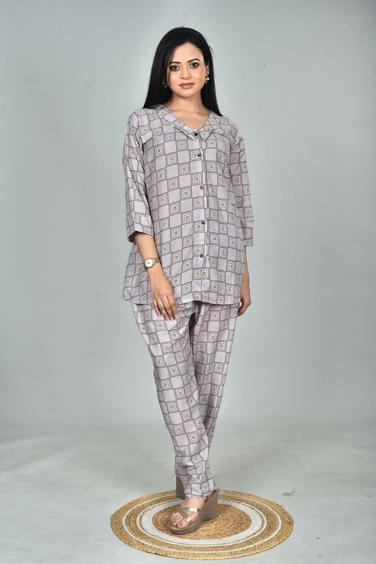 Morchari Digital Print Semi Muslin Co-Ord Set Top & Trouser-Multicolor