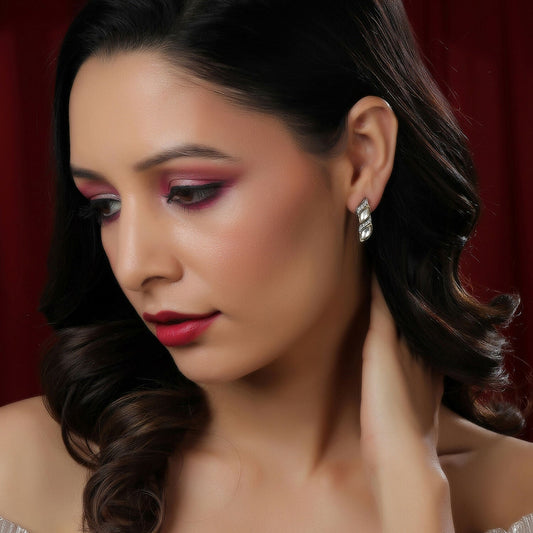 Boat Shaped Earrings with Diamond in Gold (Silver) - Ruby Raang Grab2Buy Ruby Raang Grab2Buy