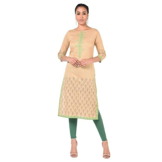 Aniyah Cotton Floral Print Straight Kurta In Beige Color (AN-170K) | Grab2Buy