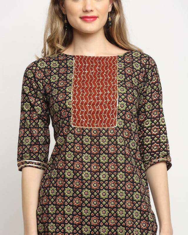 Aastha Fashion Women's Multicolor Cotton Printed Kurta with Trouser & Dupatta - Grab2buy