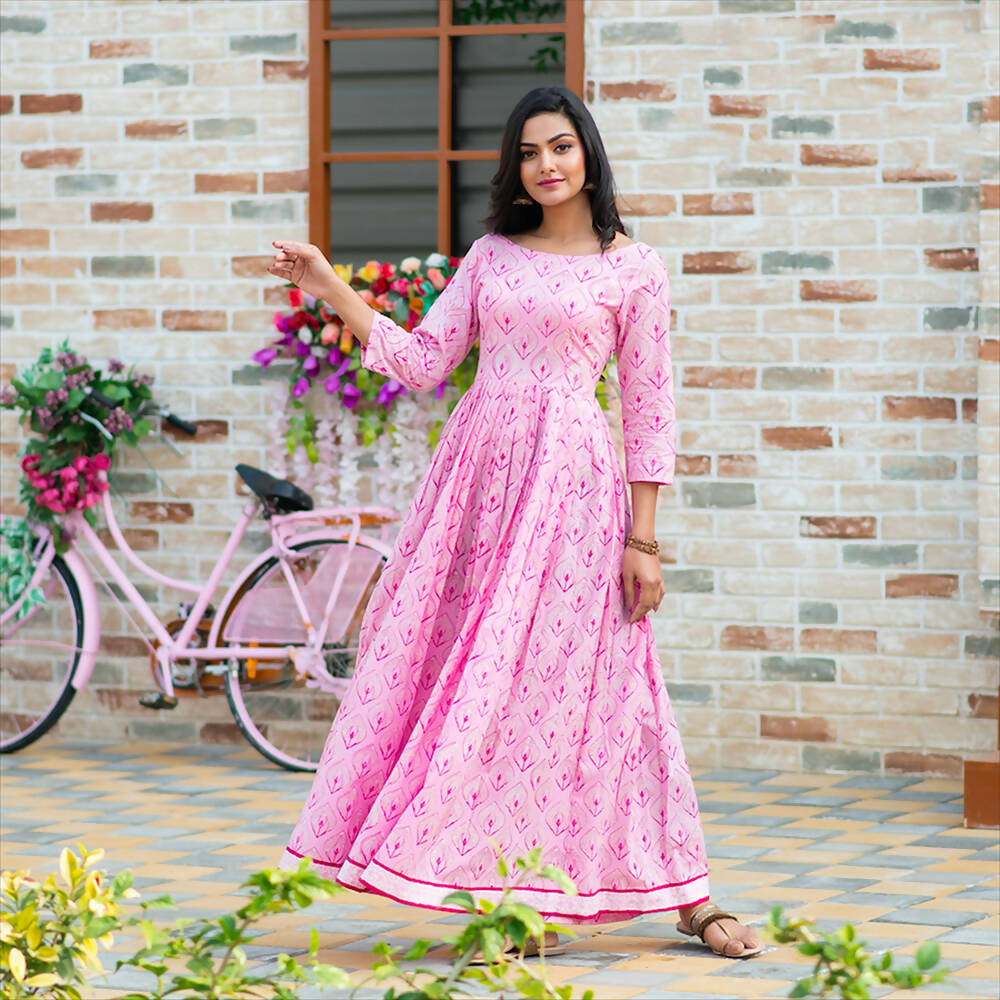 Partywear Designer Digital Printed Light pink Pure Maslin Gown - Anbazaar - Grab2buy