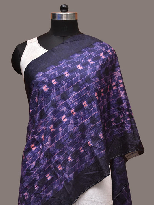 Dark Blue and Pink Shibori Silk Handloom Stole with Zig-Zag Design - Global Threads Grab2Buy Global Threads Grab2Buy