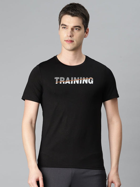 Alcis Men Typography Printed Anti Static Slim Fit Sports T-shirt