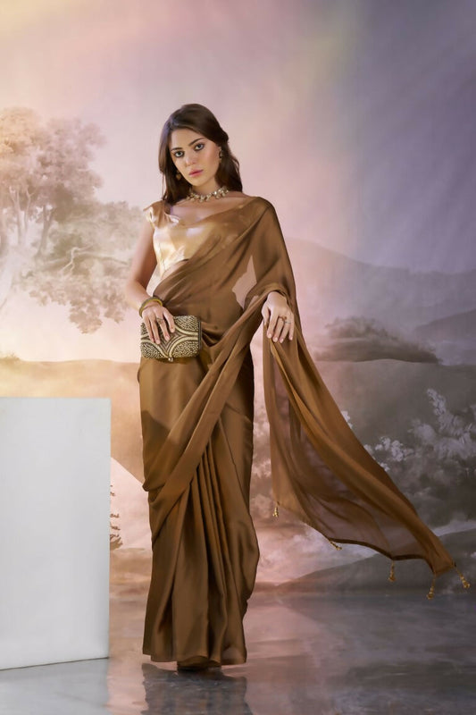 Copper Satin Rangoli Solid Fancy Designer Saree - Nafisa