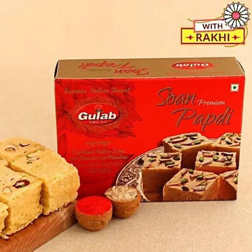 Luxury American Diamond Rakhi and Soan Papdi
