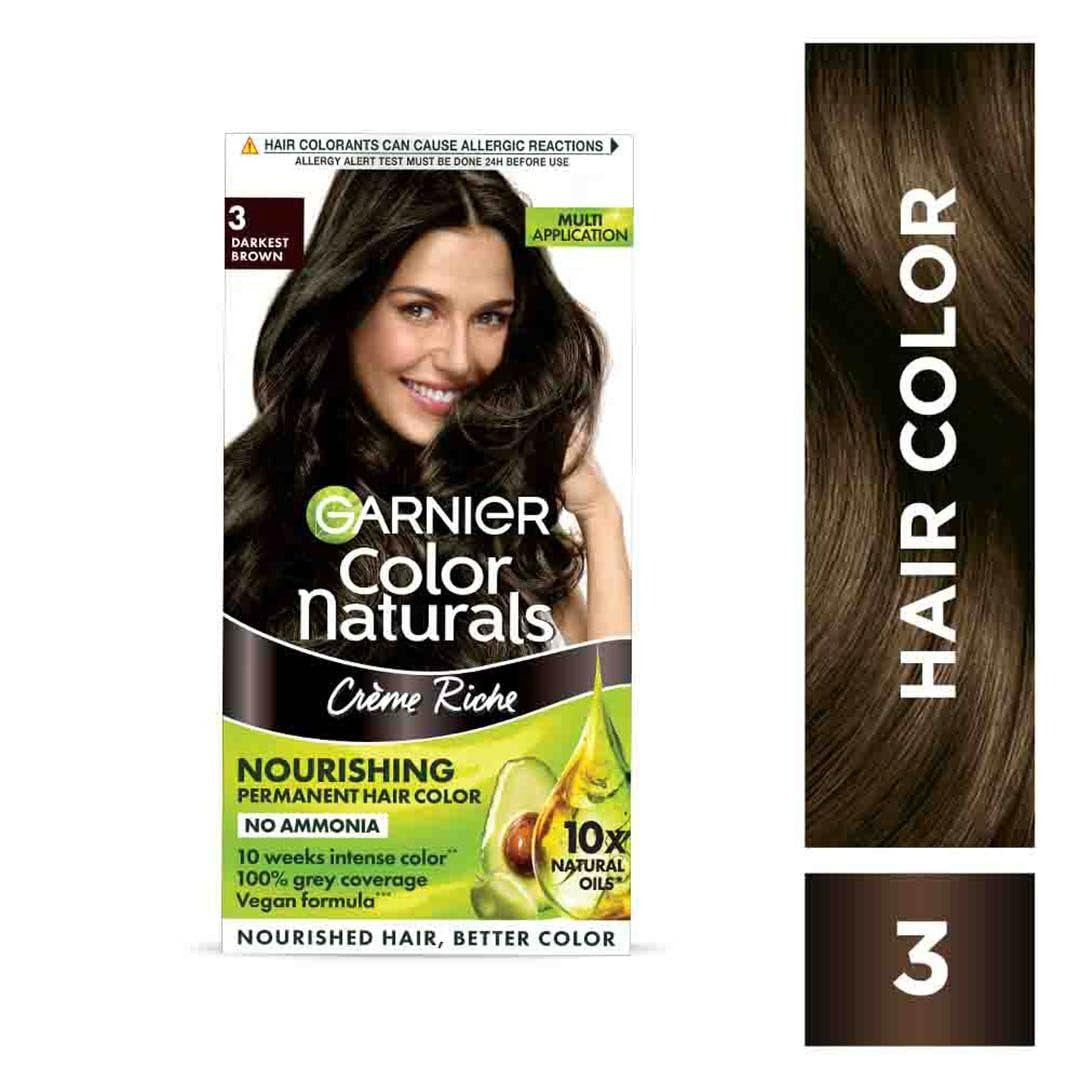 Garnier Color Naturals Creme Riche Hair Color, Shade 3 Darkest Brown - Grab2buy