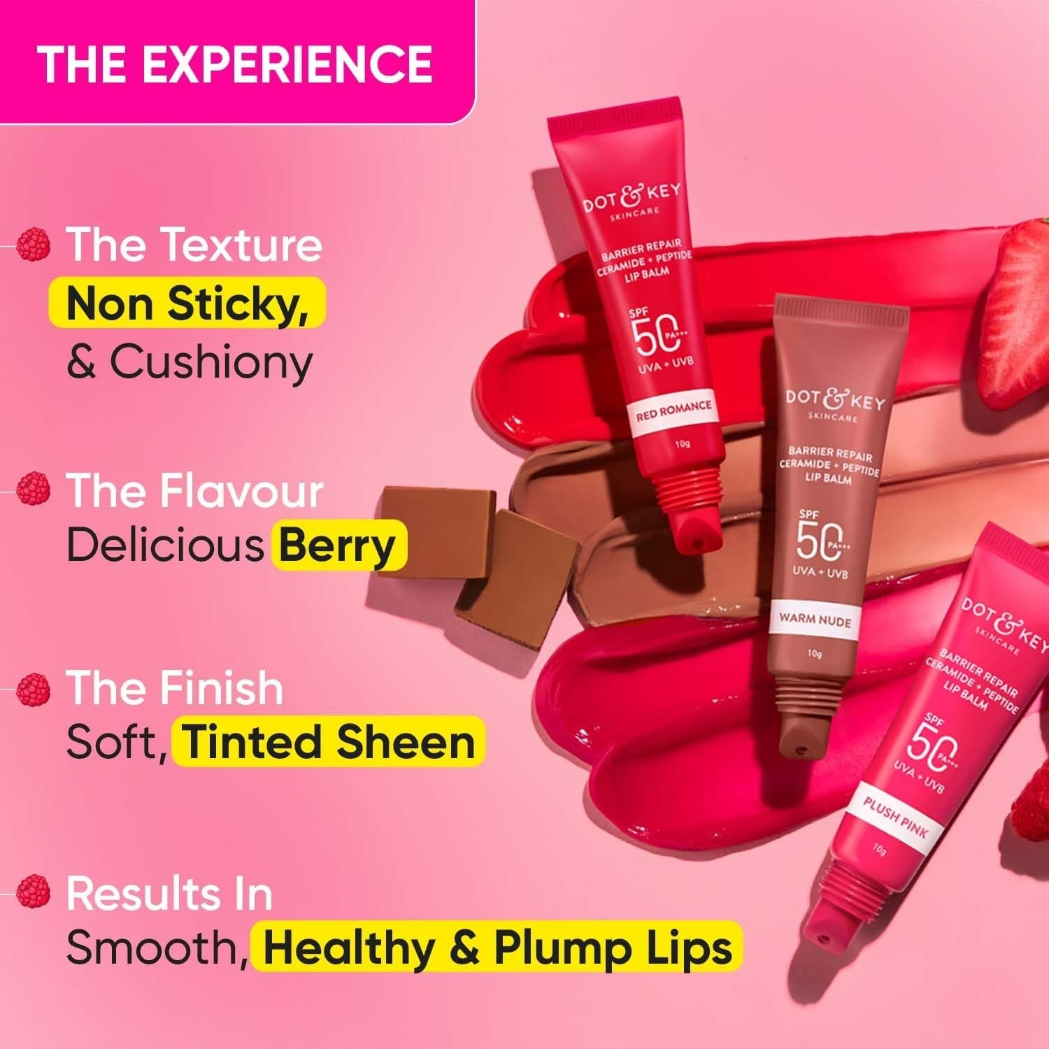 Dot & Key Barrier Repair Ceramide & Peptide SPF 50 Lip Balm - Plush Pink, UVA+UVB - Grab2buy