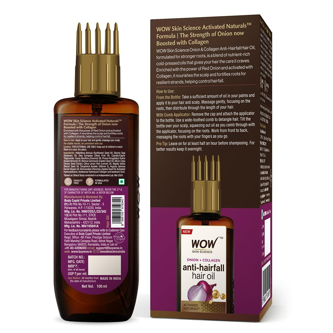 Wow Skin Science Onion & Collagen Anti-Hairfall Hair Oil - Distacart