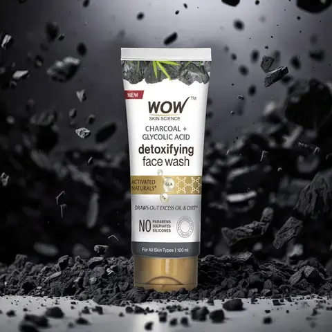 Wow Skin Science Charcoal + Glycolic Acid Detoxifying Face Wash for Oil Control + Gentle Exfoliation with Tea Tree & Aloe Grab2Buy Wow Skin Science Grab2Buy