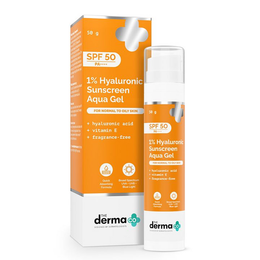 The derma co 1% Hyaluronic sunscreen Aqua Gel with SPF 50 & PA++++ Genie India