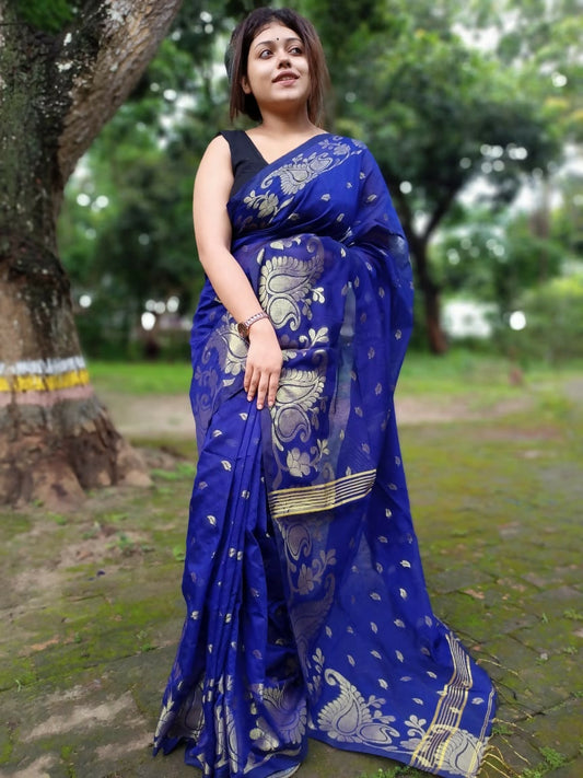 Exclusive Collection Blue Beautiful Cotton Silk Grab2Buy