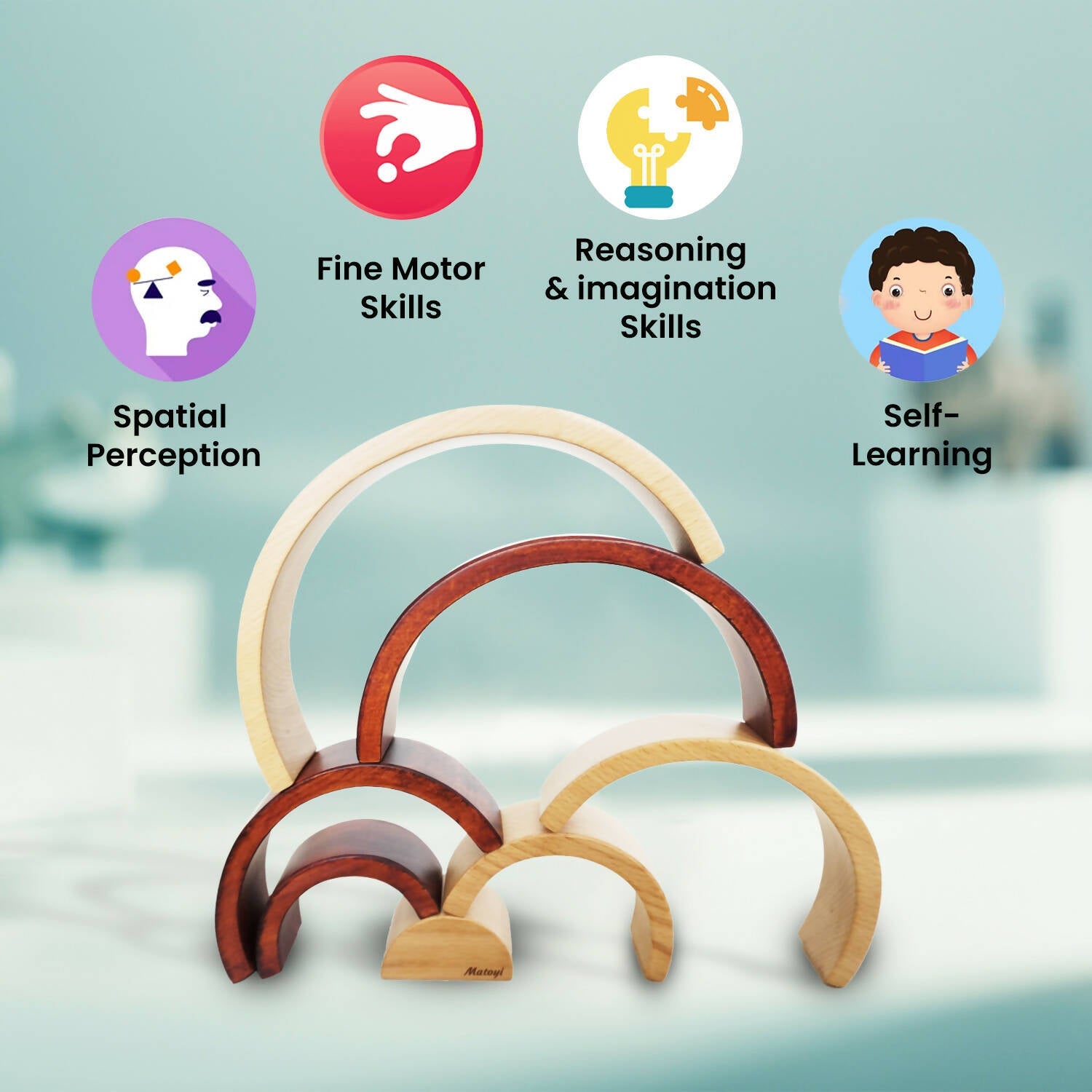 Matoyi Wooden Arch Shaped Stacker Multicolor - 7 Piece - Grab2buy