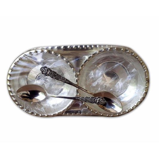 Silver Tray with Cups and Spoons - Grab2buy