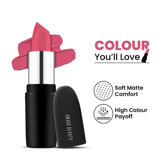 Swiss Beauty Pure Matte Lipstick , Non-Drying, Smooth Glide, Long Lasting - 202 Peaches N Cream