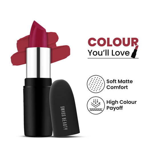 Swiss Beauty Pure Matte Lipstick , Non-Drying, Smooth Glide, Long Lasting - 211 Magic Maroon