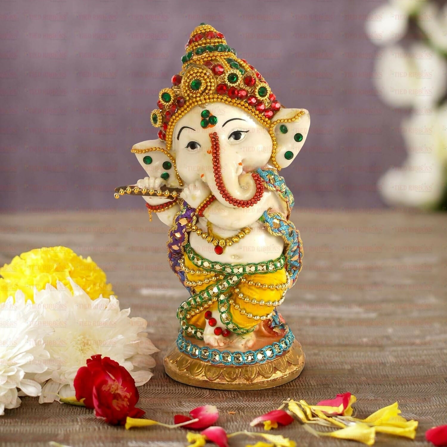 Tied Ribbons Decorative Murli Ganesh Idol - Grab2buy