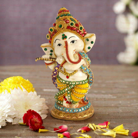 Tied Ribbons Decorative Murli Ganesh Idol - Grab2buy
