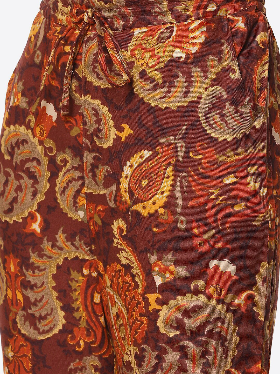 Biba Women Brown Ethnic Motifs Printed Kurta with Trousers - Grab2buy