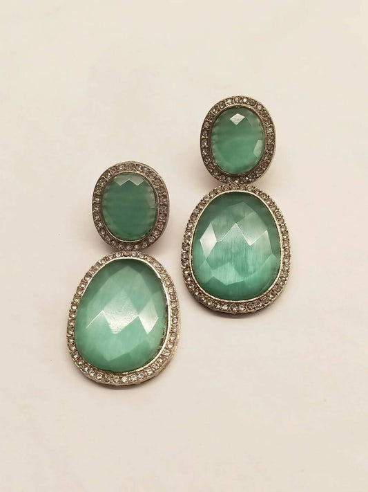 Smart Dangler Earringss With Rhino Stone Border Mint Green Earrings For Women and Girls By House of Ree - Grab2buy