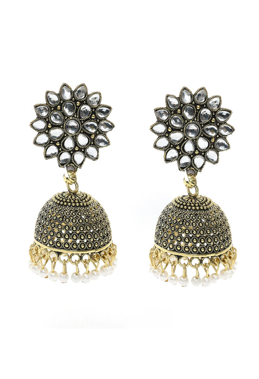 Mominos Fashion Johar Kamal Beautiful Kundan Work Jhumka With White Beads - Grab2buy
