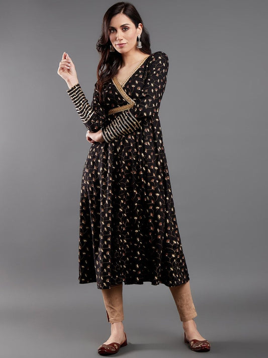 Aks Floral Printed Angrakha A-Line Kurta