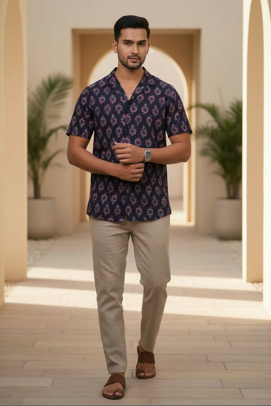 Paisley — Dark Blue Ajrakh Cotton Shirt by Hilo Design