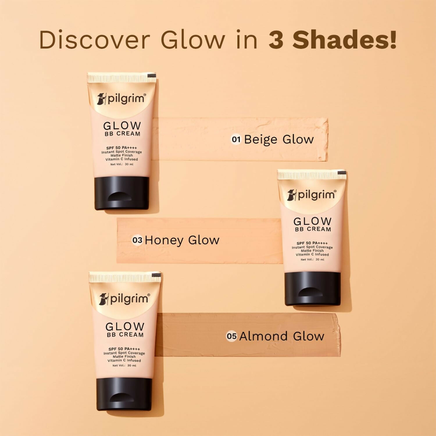 Pilgrim Glow BB Cream SPF 50 PA++++ Instant Spot Coverage Matte Finish Vitamin C Infused - Honey Glow - Grab2buy