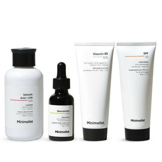 Minimalist Daily Skincare Routine CSMS (Cleanser, Serum, Moisturizer, Sunscreen) Combo For Oily & Acne Prone Skin Genie India