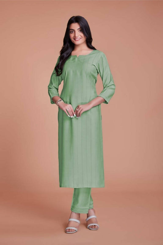 Aastha Fashion Women's Pista Green Viscose Solid Kurti with Bottom - Grab2buy