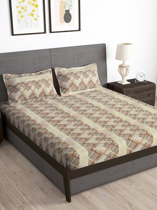 Story@home Brown & White Striped Microfiber 180 TC Bedsheet With Pillow Cover