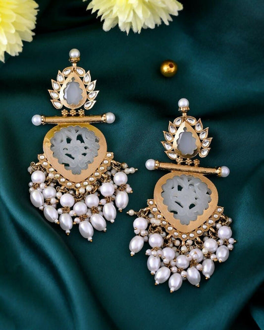 VOJ Gold-Polished White Colour Drop And Dangle Statement Earrings | Grab2Buy