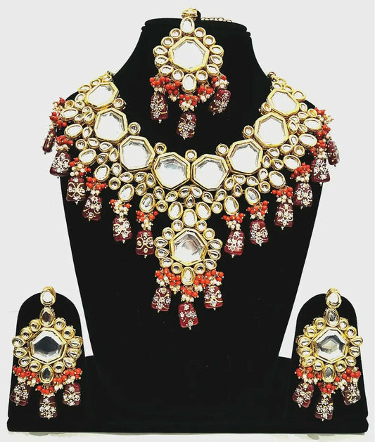 Joban Fashion Hand Made High Quality Gold Plated Base Metal Alloy Kundan Stone Studded Kundan Jewellery Set