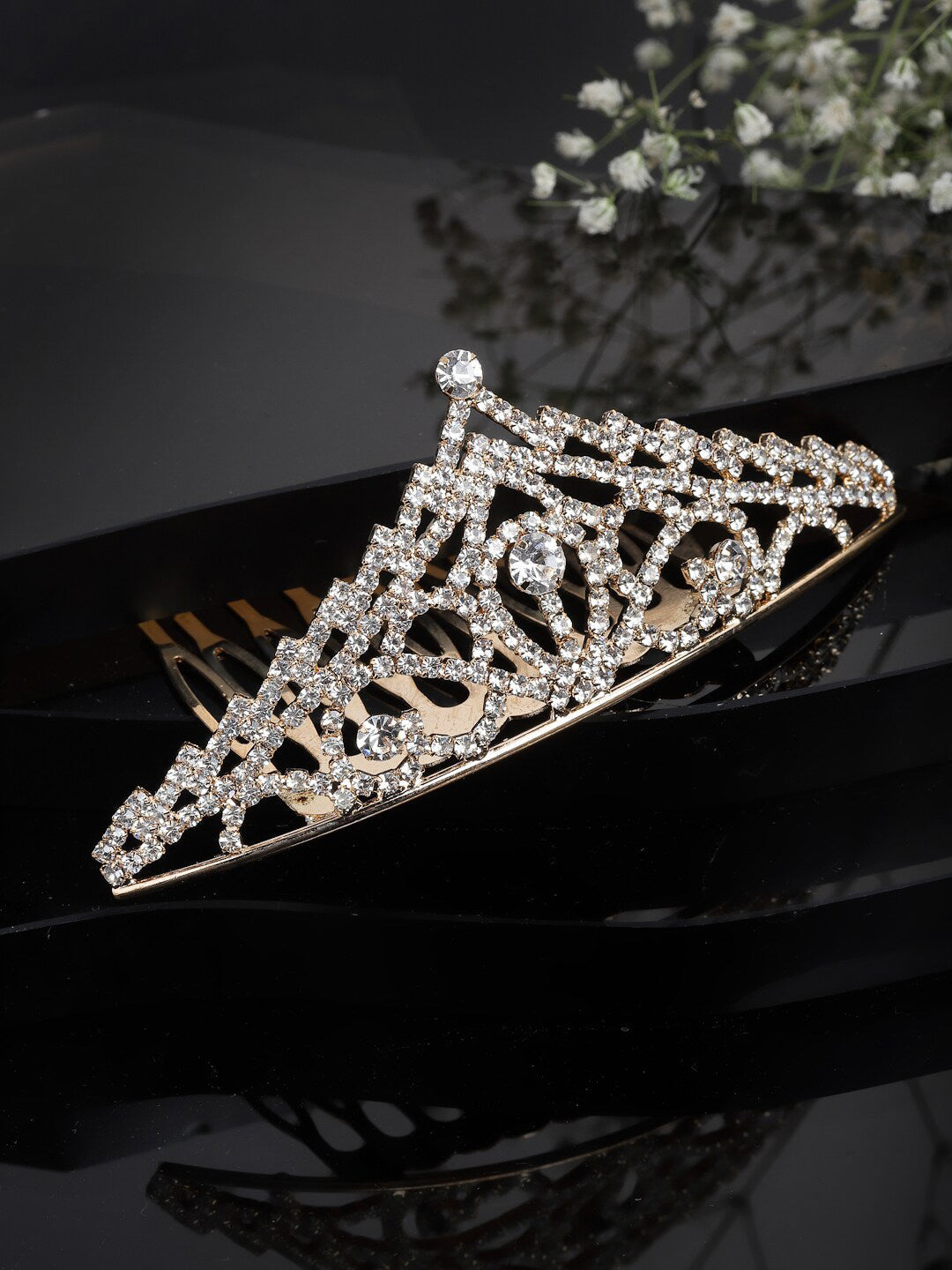Panash Gold-Toned & White Embellished Comb Pin - Grab2buy