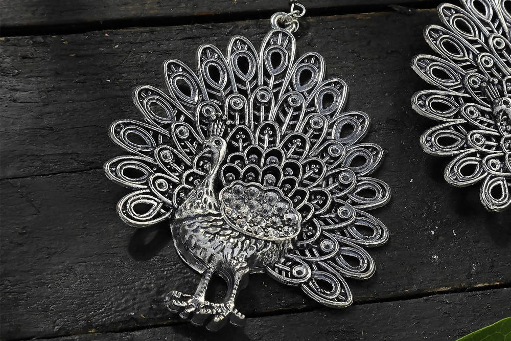 Mominos Fashion Johar Kamal Oxidised Peacock Design Earrings - Grab2buy