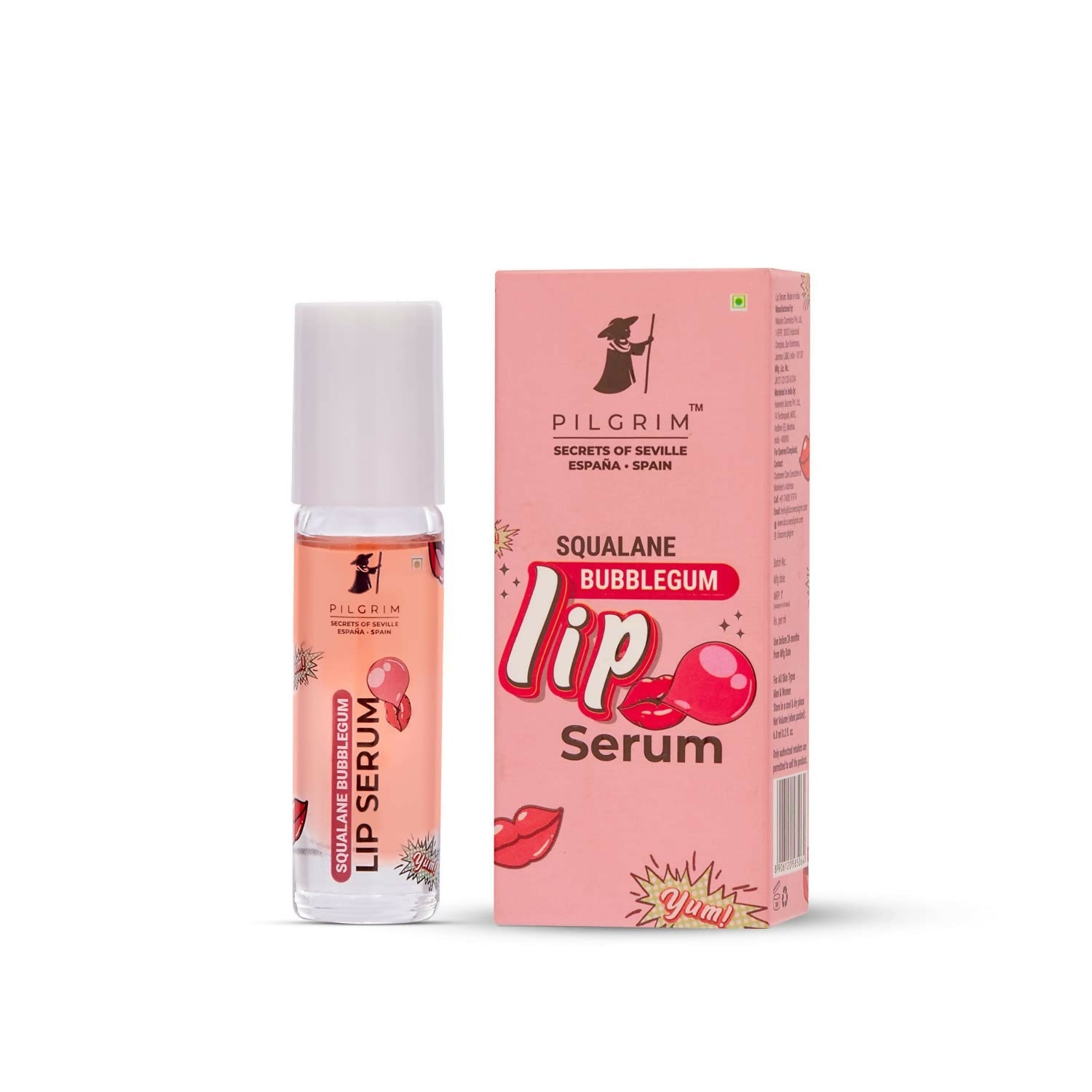 Pilgrim Spanish Lip Serum (Bubblegum) with Roll-on For Visibly Plump Lips, Hydrating Lip Serum For Dark Lips - Grab2buy