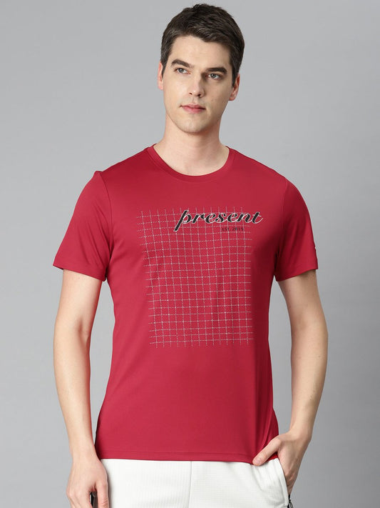 Alcis Men Typography Printed Anti Static Slim Fit Sports T-shirt