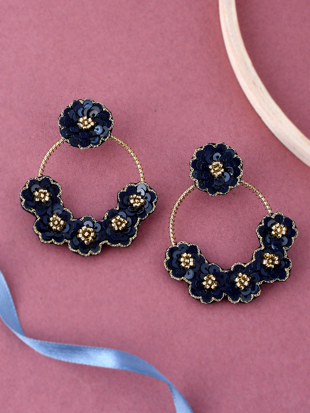 Shoshaa Black Floral Drop Earrings - Grab2buy
