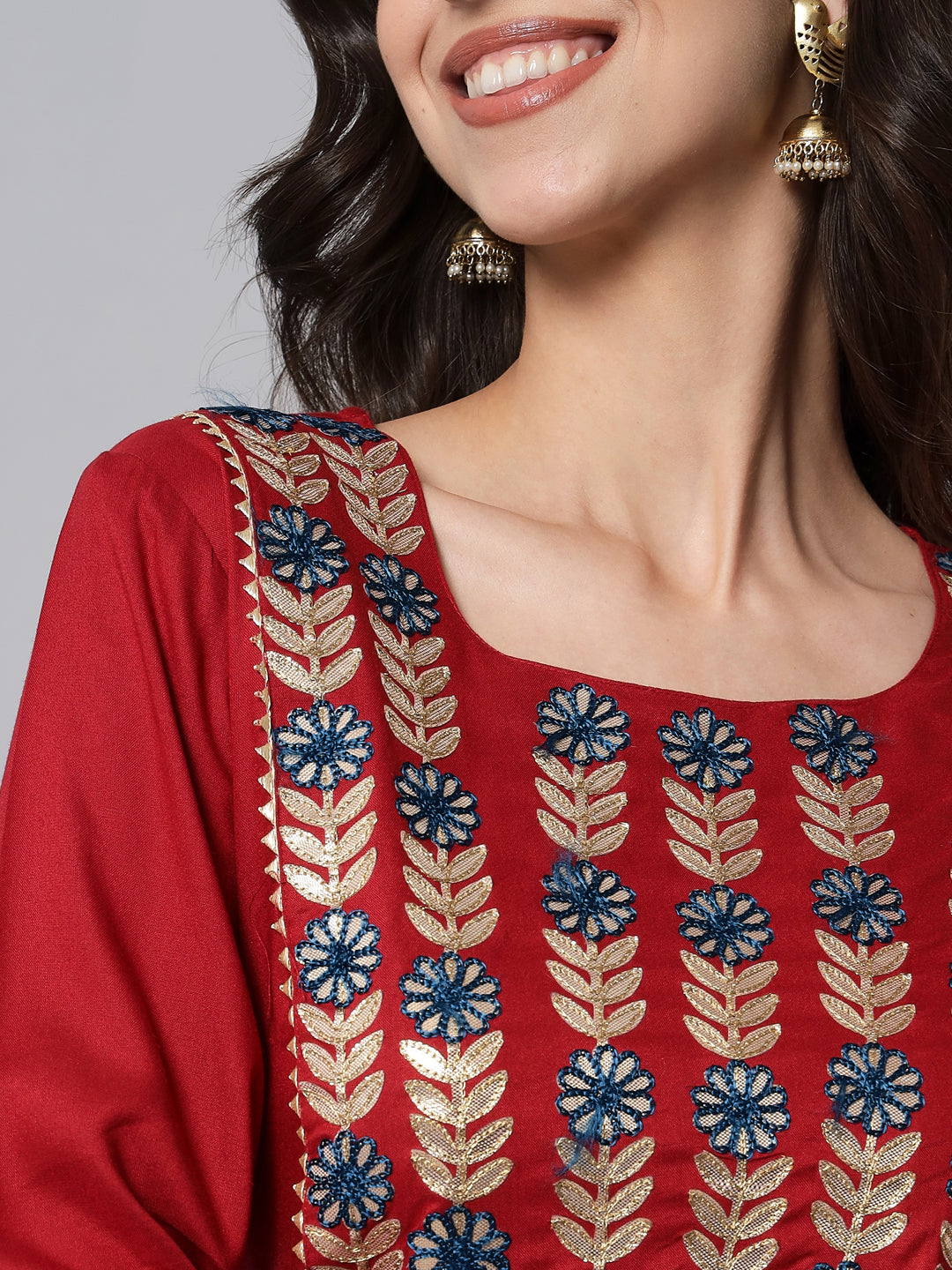 NOZ2TOZ Embroidered Red Kurta Palazzo Set - Grab2buy