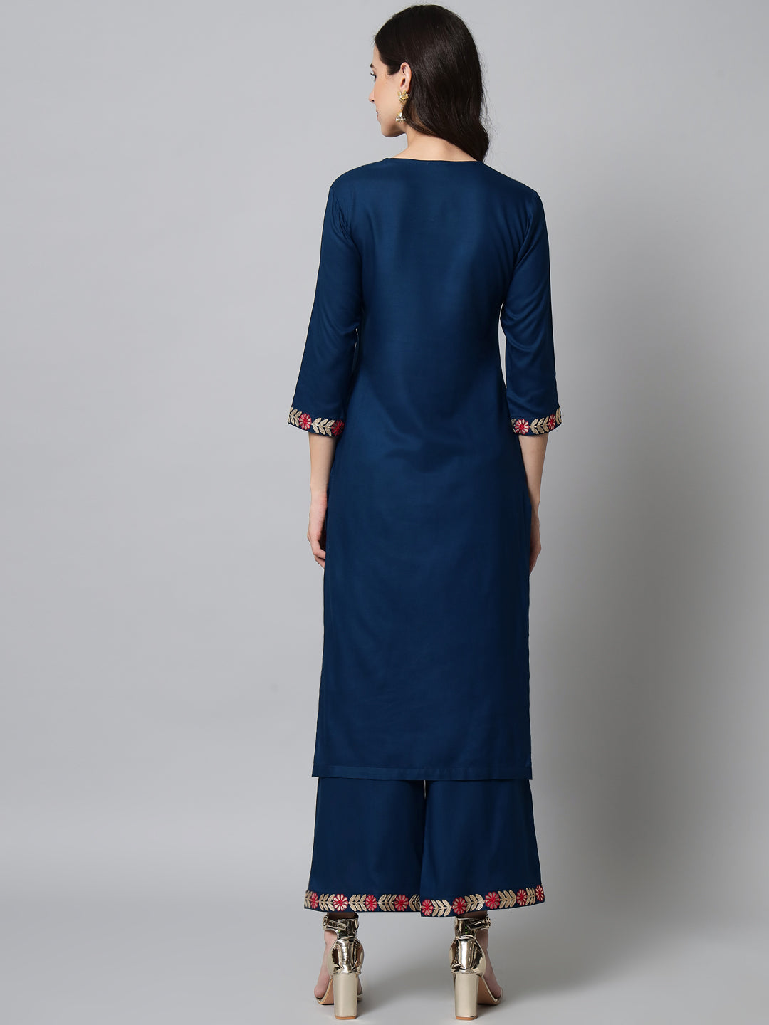 NOZ2TOZ Embroidered Teal Kurta Palazzo Set - Grab2buy