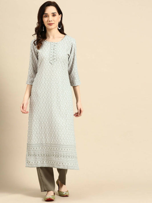 Deeps women's Grey Embroidered Rayon Kurta