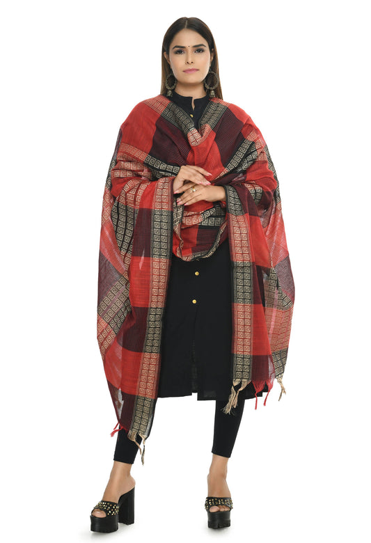 Mominos Fashion Moeza Handloom Cotton Red Tone Dupatta