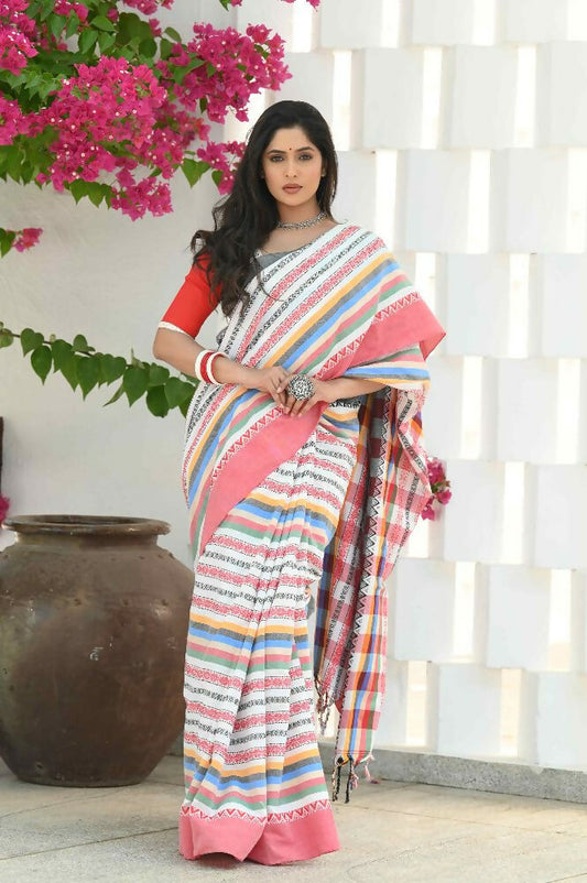 Beatitude Multicolor Cotton Handloom Saree