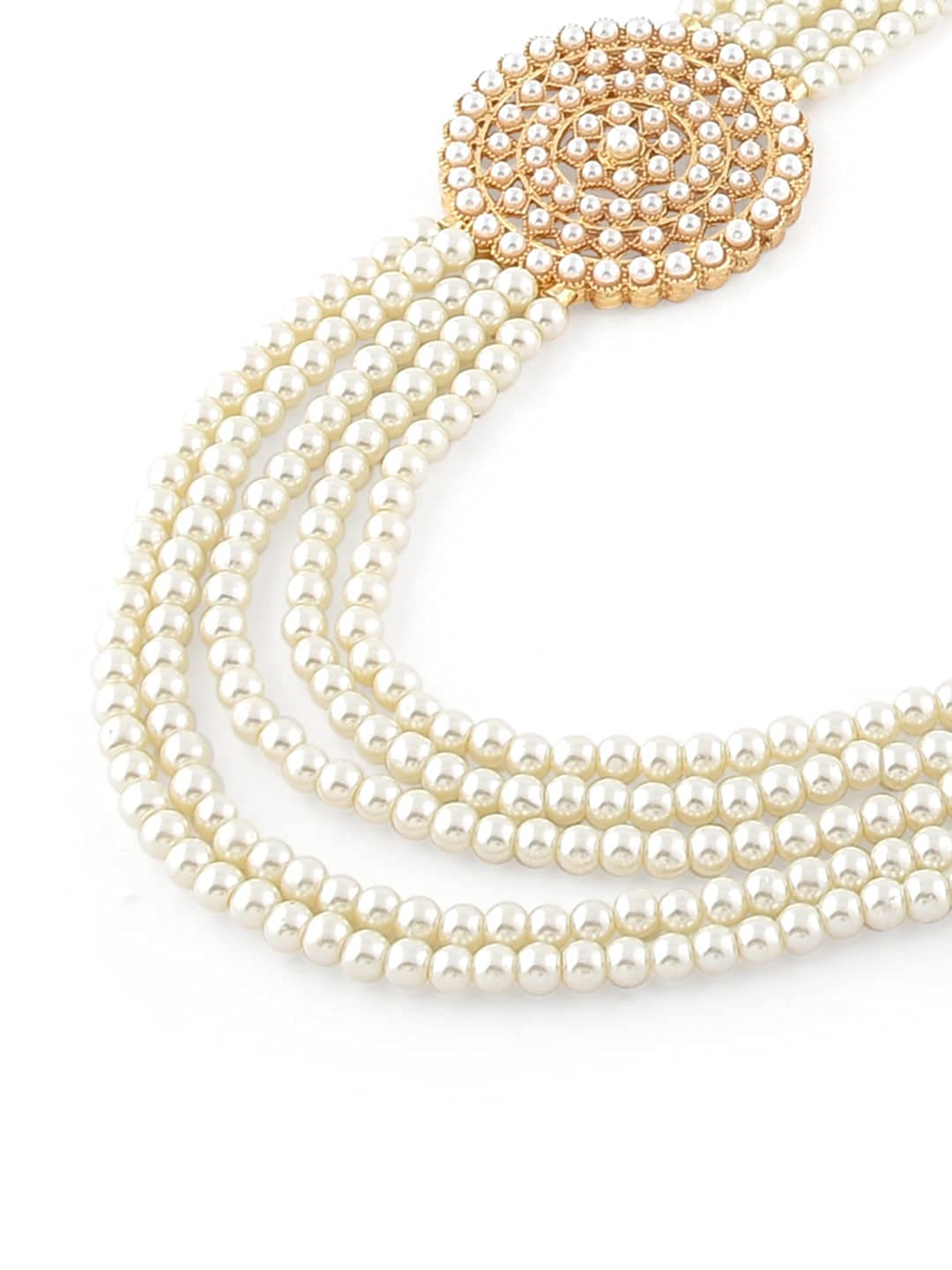Gold-Plated Alloy Round Brooch Pearl Long Haar Necklace Set - The Pari - Grab2buy