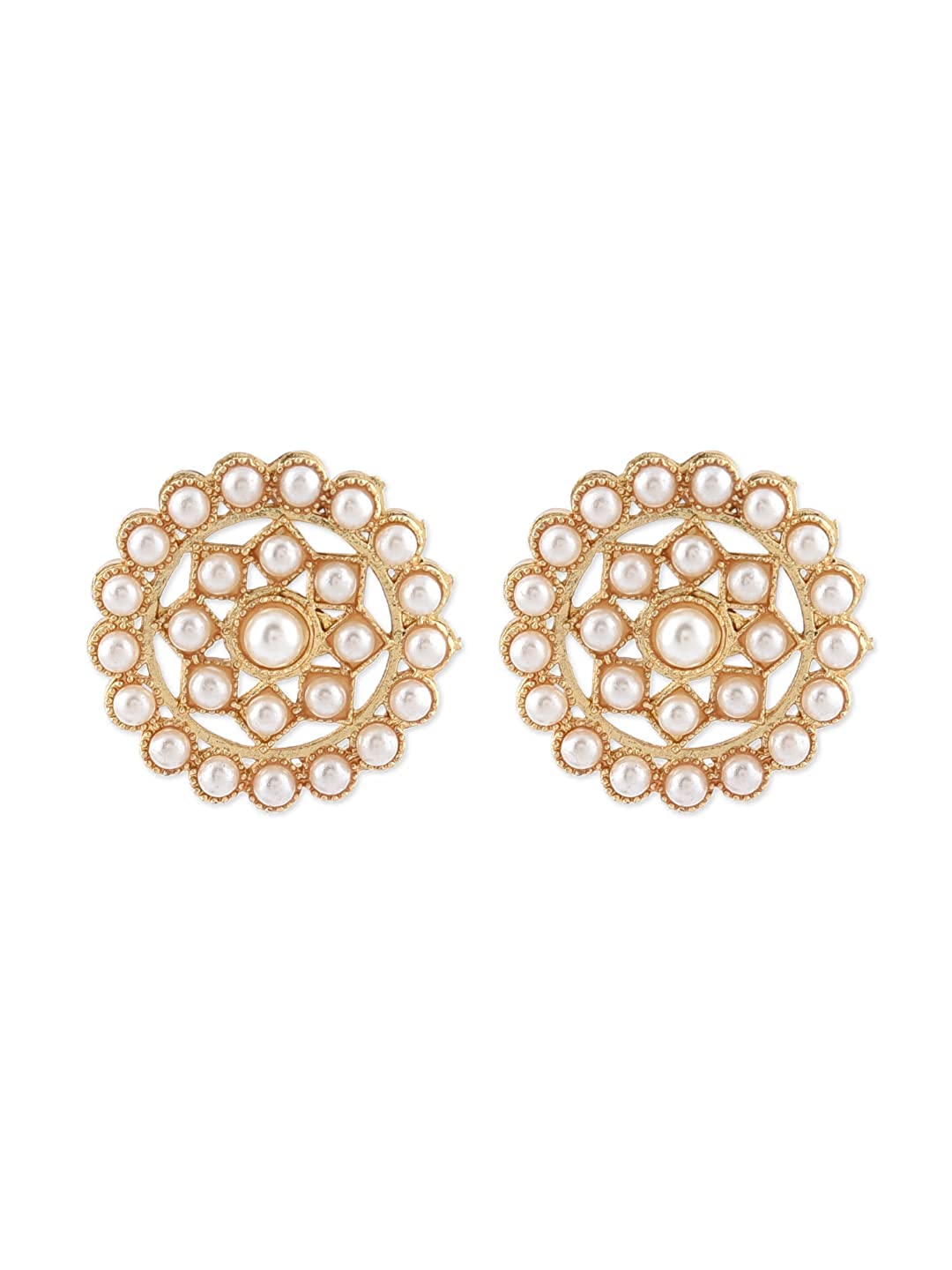 Gold-Plated Alloy Round Brooch Pearl Long Haar Necklace Set - The Pari - Grab2buy